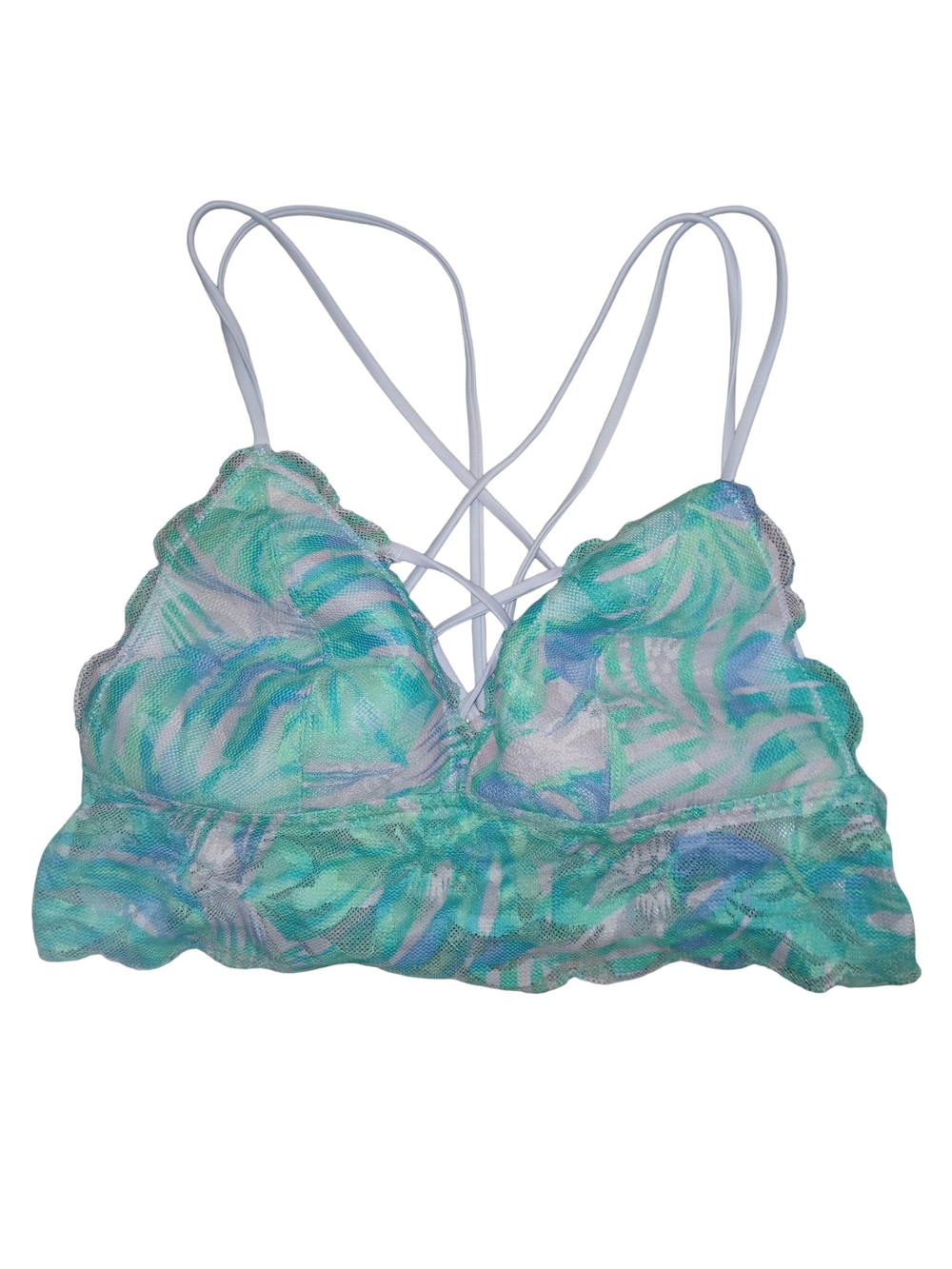 Like New PINK VS Strappy Mesh Bralette in Aqua Print Medium